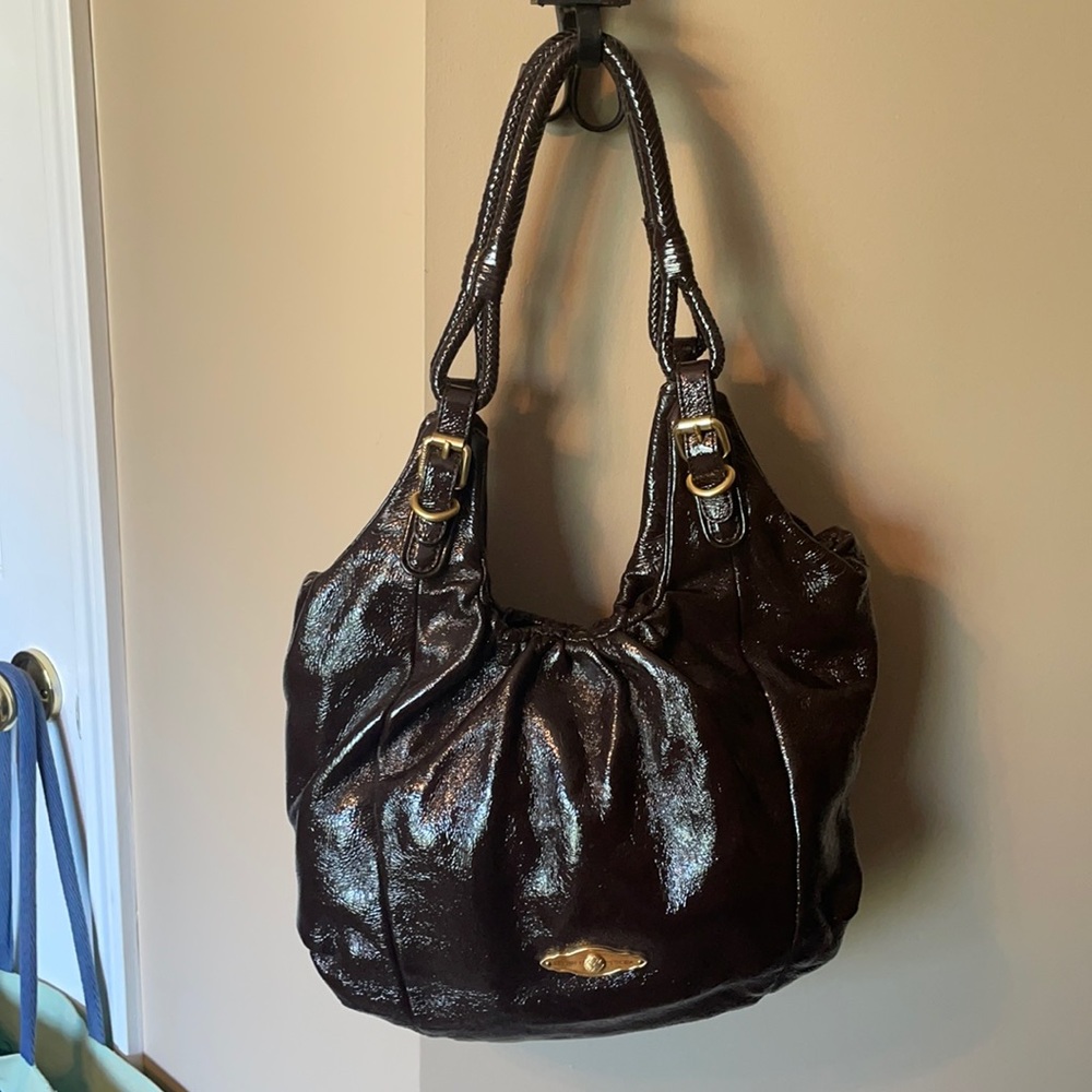 Elliott Luca patent leather bucket bag